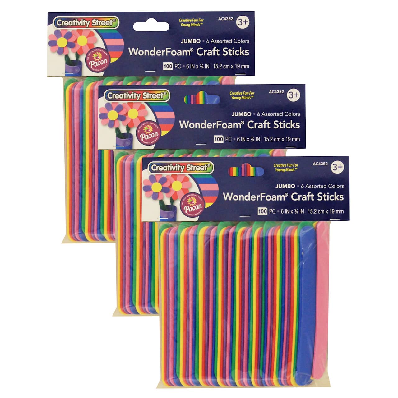 Creativity Street® WonderFoam® Jumbo Mixed Color Craft Sticks, 3 Packs of 100